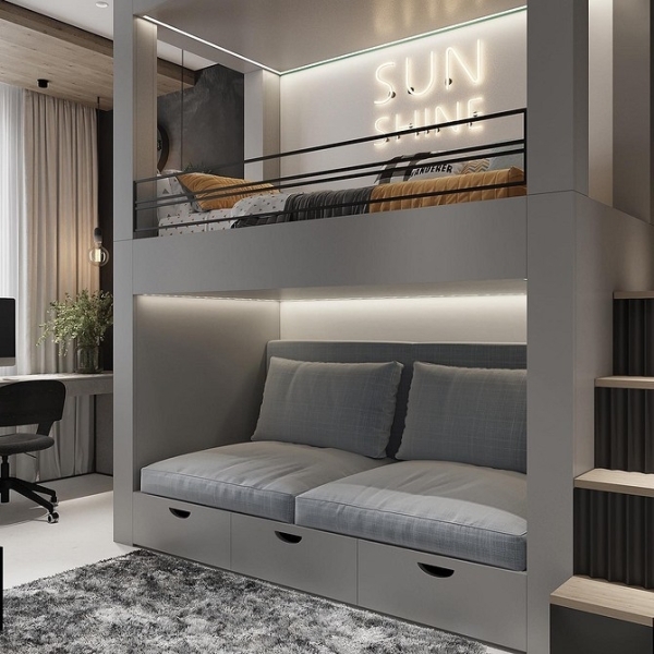 Двухъярусная кровать с диваном: особенности конструкции, идеи дизайна и 45 фото | ivd.ru